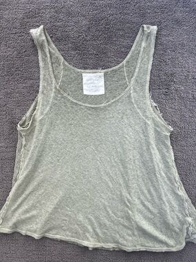 We The Free Free People Sage Green Raw-Edge Tank Top Side Panel Relaxed Size M